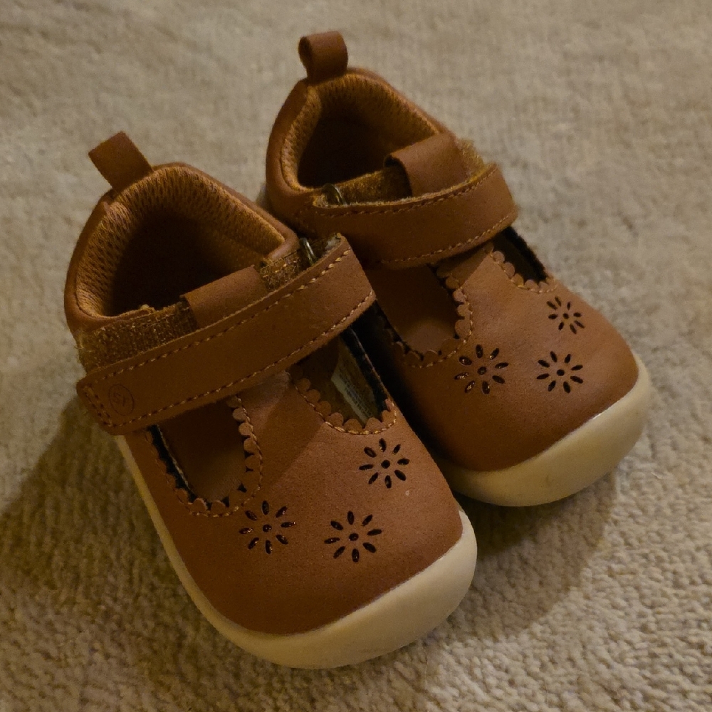 Brown Stride Rite Mary Jane Shoes with Floral Cutouts